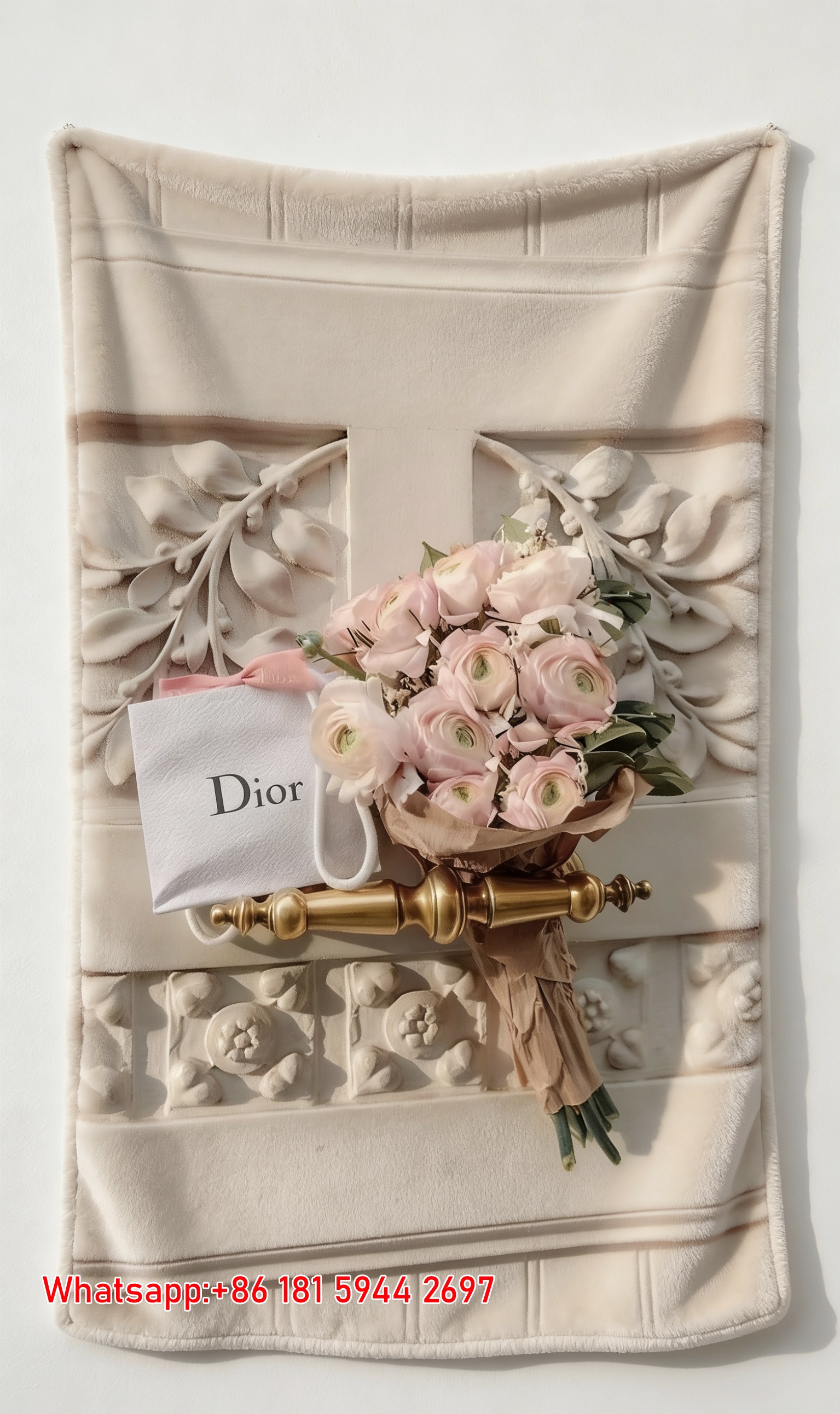 Dior Pink Floral Bouquet Flannel Throw Blanket D163